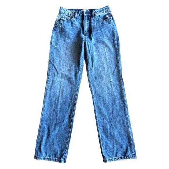 Fashion Nova Denim - Fashion Nova Jeans Straight Medium Wash Juniors 3 High Rise 28 Waist Distressed